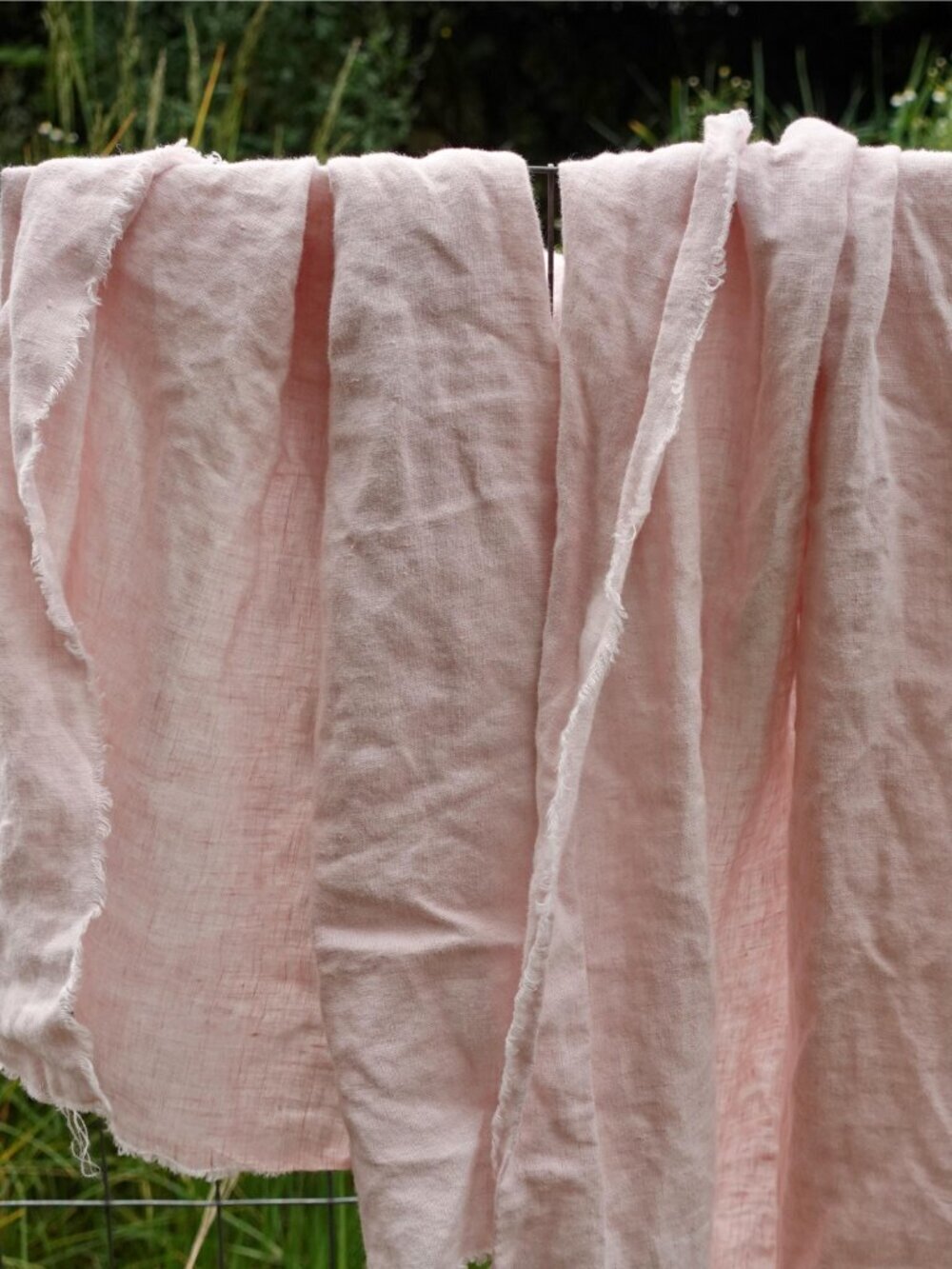 Reclaimed Pink Linen Wrap Scarf | Frayed Edge Shawl, Lightweight Natural Fiber